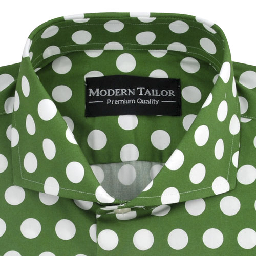 Modern Tailor | #D59 Green, Maxi White Dots Japan dress shirts