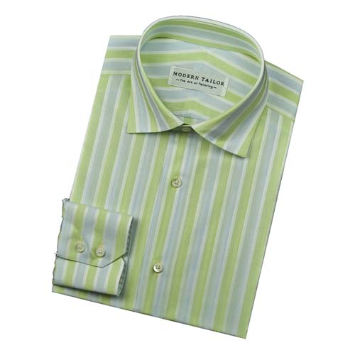 Modern Tailor | #892503 Green Twill Multi Stripe Thomas Mason dress shirts