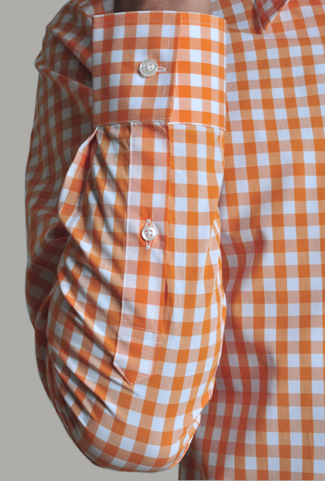 orange and white gingham dress