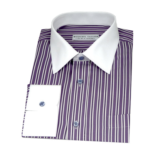 Modern Tailor | #P26 Purple and white stripes dress shirts