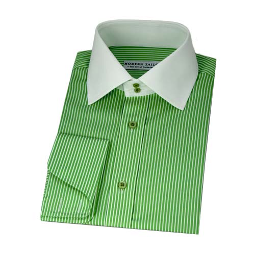 Modern Tailor | #O184 Green and White stripes dress shirts