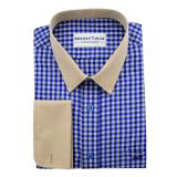 #V23 Egyptian Blue and Beige Checks Dress Shirts