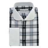 #V56 Gray and Black Tartan Dress Shirts