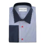#A59 White blue Stripes Dress Shirts